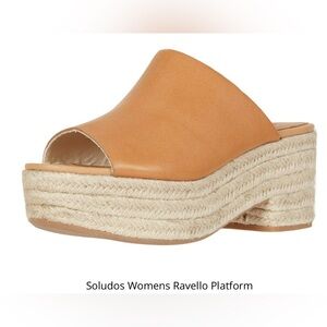 Soludos Ravello Platform Espadrille Sandals Tan Beige Leather Womens 8 Jute